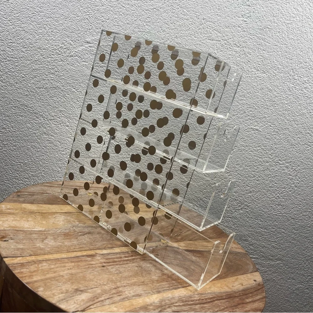 Retro l Clear Acrylic Gold Polka Dot Four Drawer Beauty Cosmetic Tower Organizer